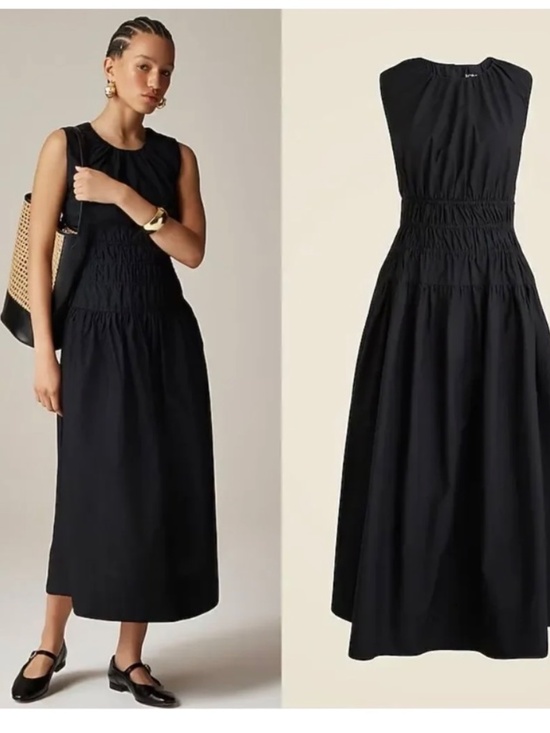 J. Crew Dresses & Skirts - J.Crew Hyacinth Dress Black Cotton Poplin Smocked Midi Size Small